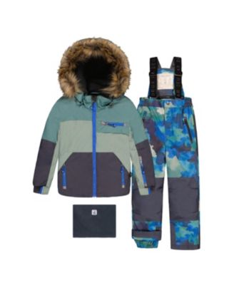  Boys' Play Faux Fur Hood Jacket & Camouflage Pants Two Piece Snowsuit - Little Kid