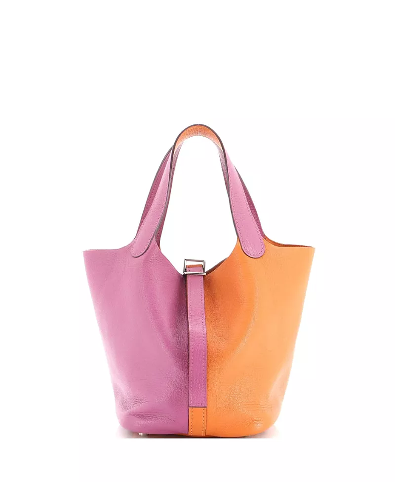 Pre-Owned HERMES Picotin Lock Mini Leather Contrast Color Blocked Bag