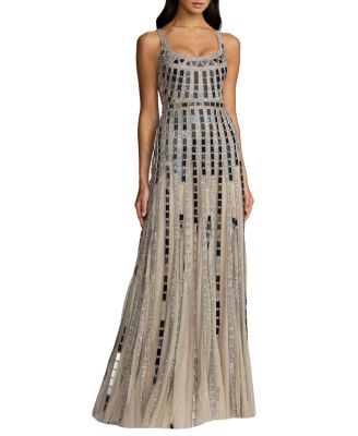 Sleeveless Geometric Mirror Embellished Gown