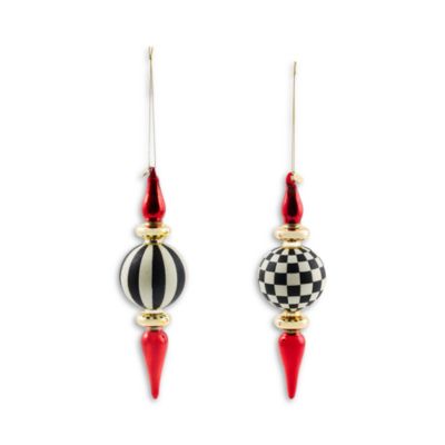 Black & White Check Finial Glass Ornaments, Set of 2