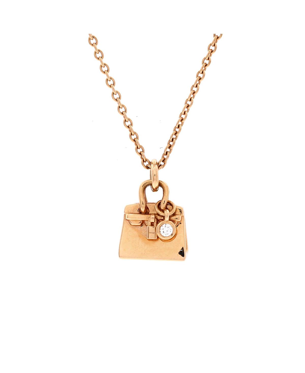 Pre-Owned HERMES Birkin Amulette Pendant Necklace 18K Rose Gold with Diamond