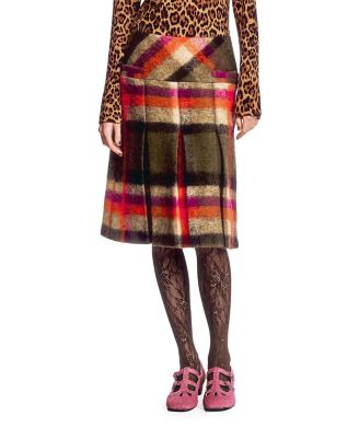  Brushed Wool Plaid Pleated Skirt