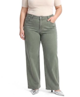  Plus Mid Rise Wide Leg Denim Jeans Stretch Comfortable in Initia