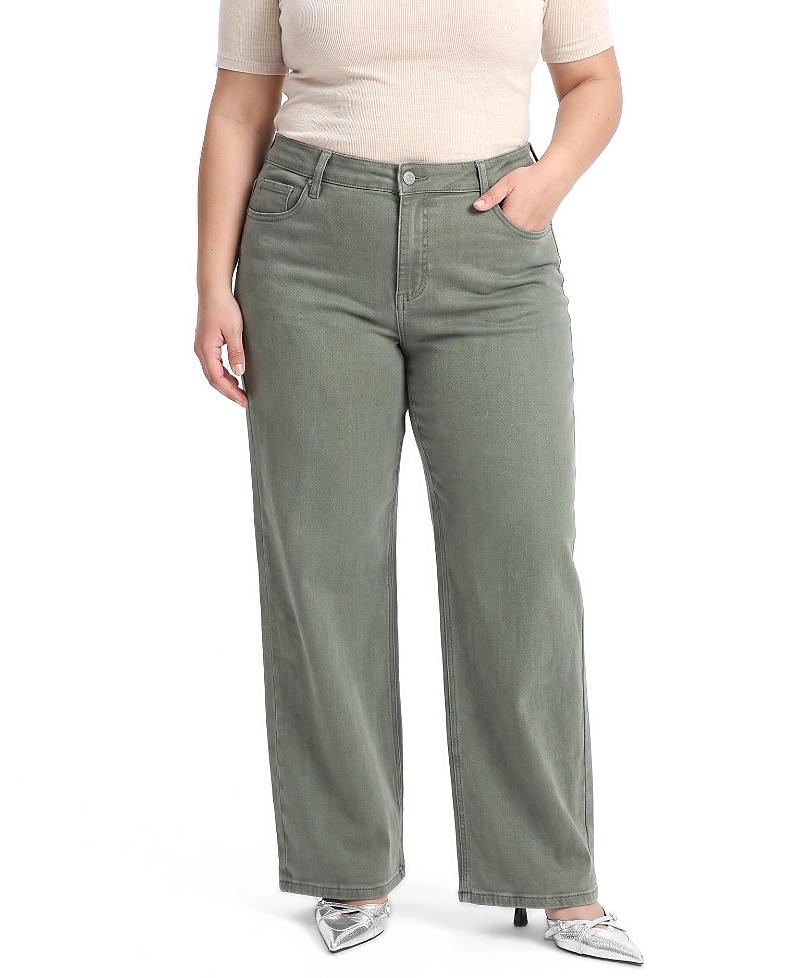 Bayeas Plus Mid Rise Wide Leg Denim Jeans Stretch Comfortable In Initia In Green