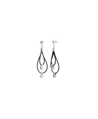 UNOde50 Double Long Leather Earrings with Sterling Silver-Plated Dial Detail
