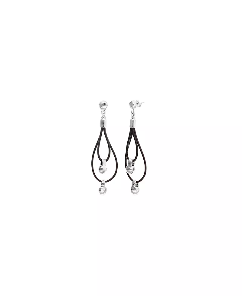 UNOde50 Double Long Leather Earrings with Sterling Silver-Plated Dial Detail
