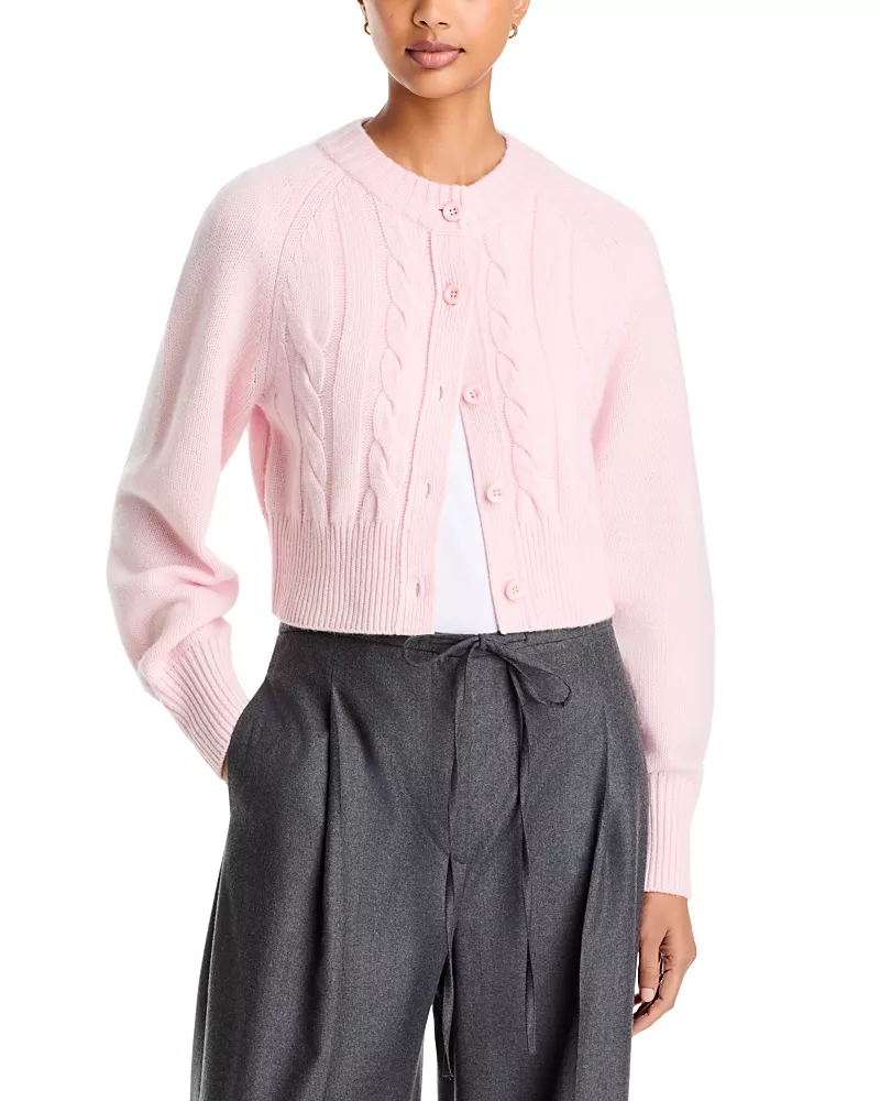 Toccin Rita Wool & Cashmere Cable Knit Cropped Cardigan