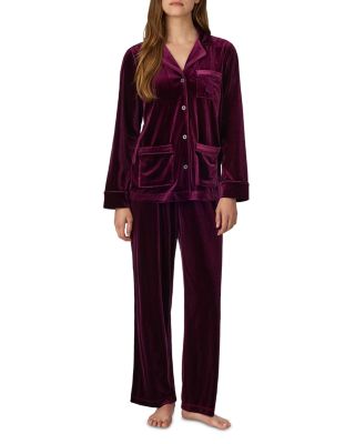 Velvet Notch Collar Long Pants Pajama Set