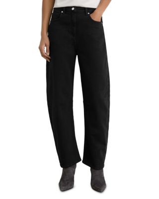 Petites Levitt Mid Rise Barrel Jeans in Black