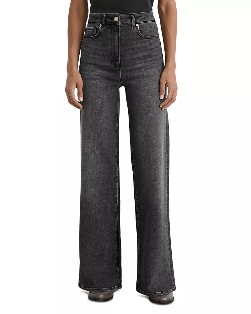 Reiss Jas High Rise Wide Leg Jeans in Washed Grey