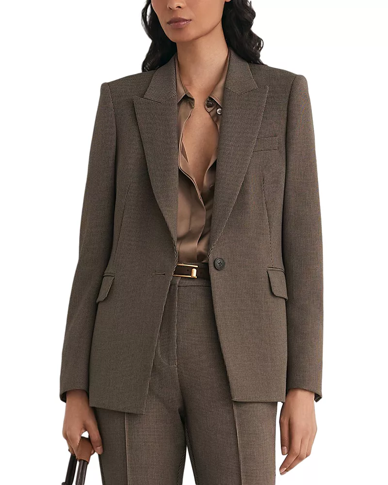 Reiss Petite Gabi Puppytooth Check One Button Blazer