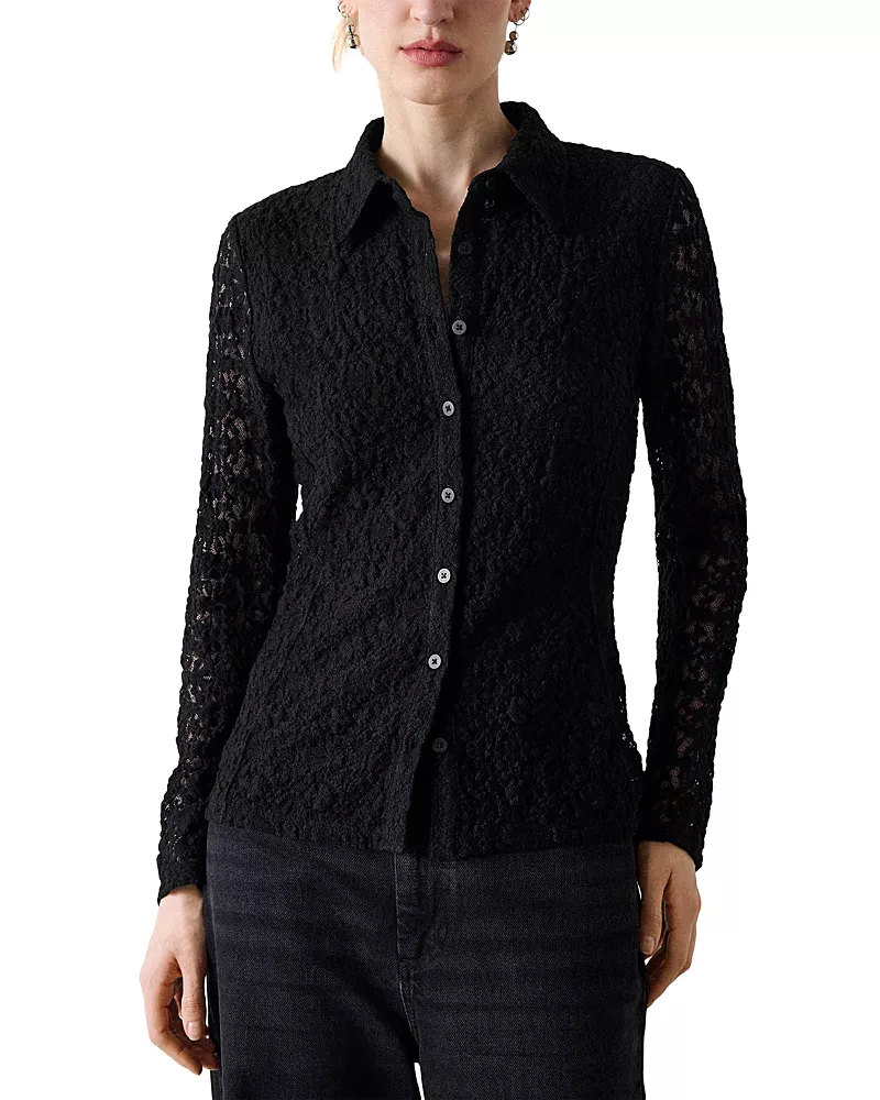 Whistles Lace Jersey Collared Shirt