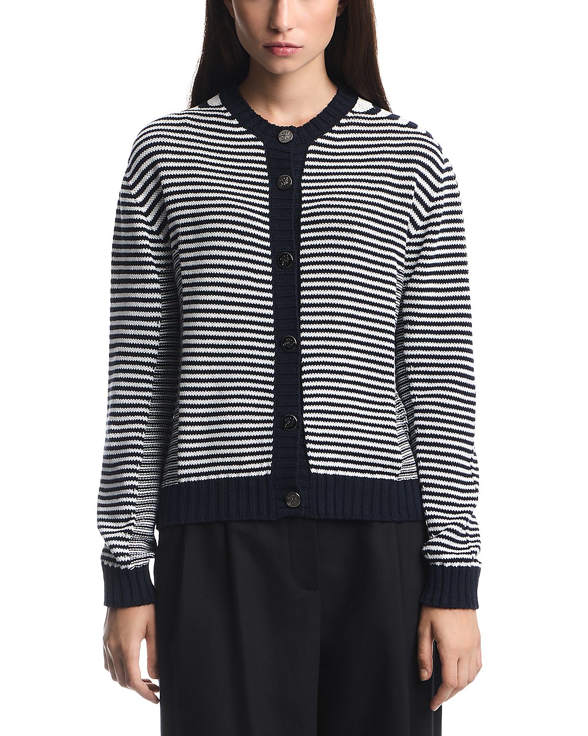 Emporio Armani Cotton Blend Mixed Stripe Cardigan