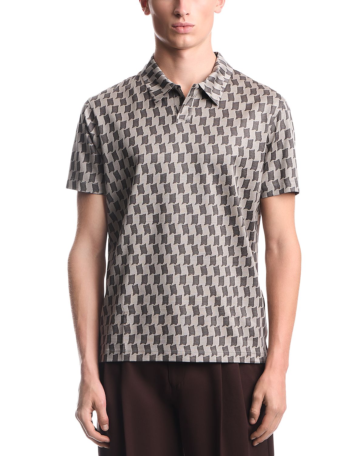 Emporio Armani Check Pattern No Button Jersey Polo Shirt