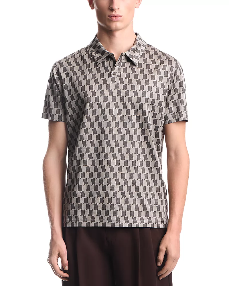 Emporio Armani Check Pattern No Button Jersey Polo Shirt
