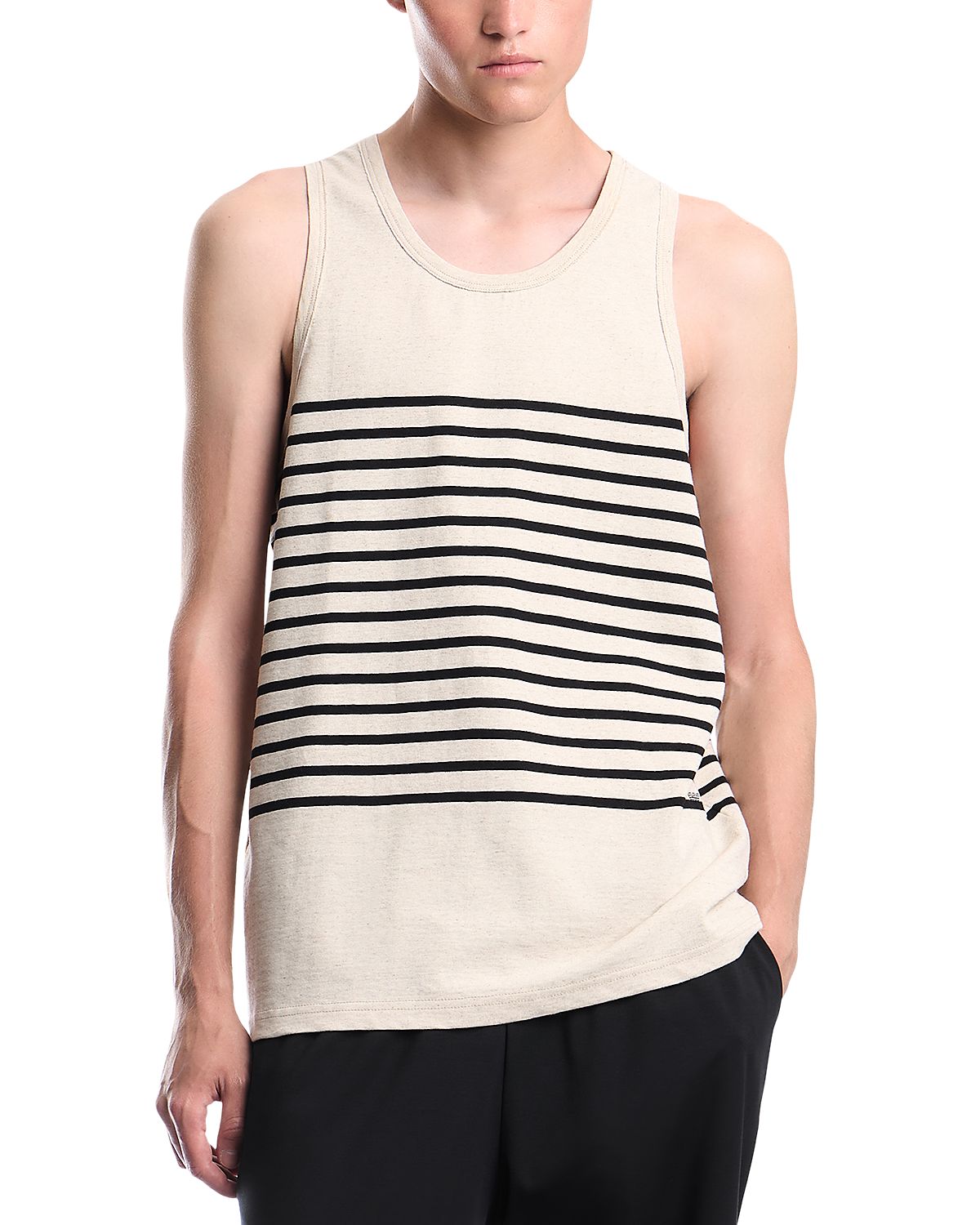 Emporio Armani Cotton & Linen Stripe Crewneck Tank Top
