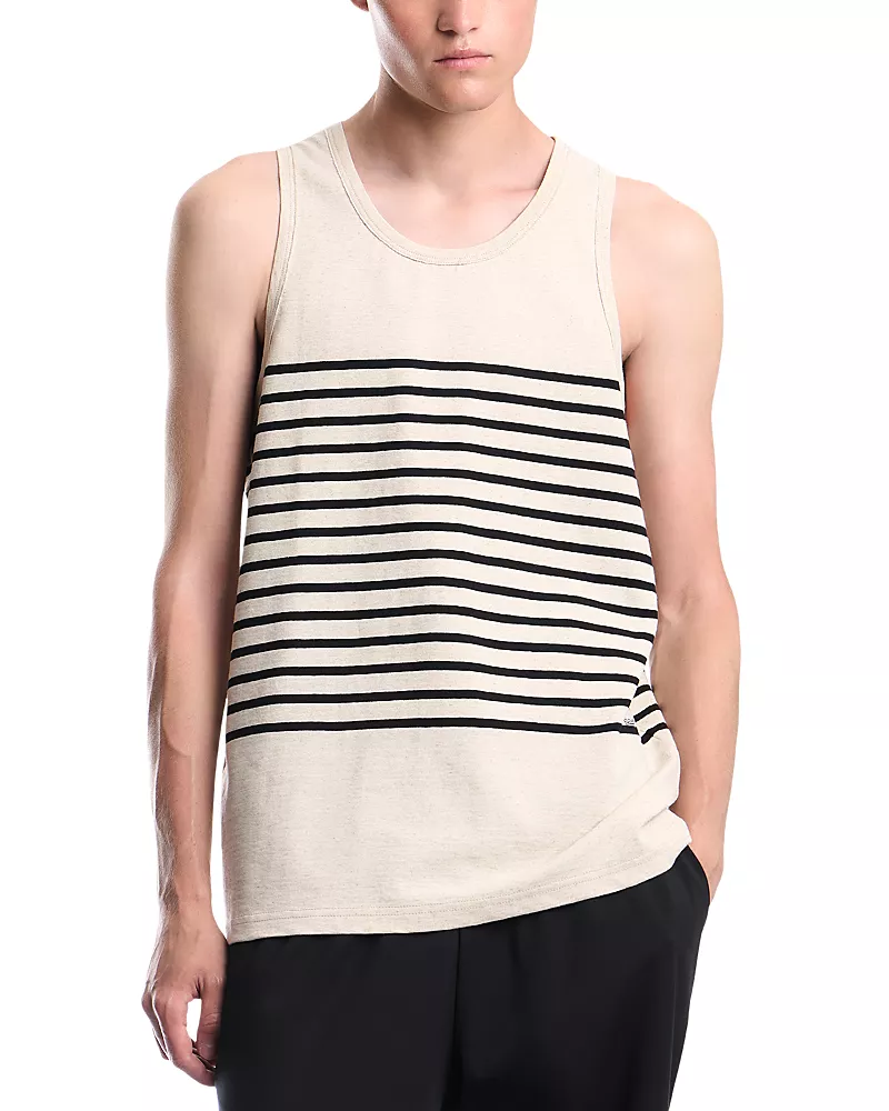 Emporio Armani Cotton & Linen Stripe Crewneck Tank Top