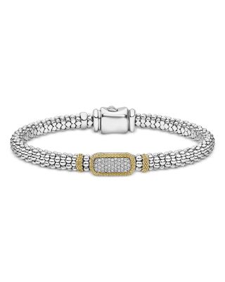 LAGOS 18K Yellow Gold & Sterling Silver Caviar Lux Diamond Clip Rope Bracelet, 0.2 tcw