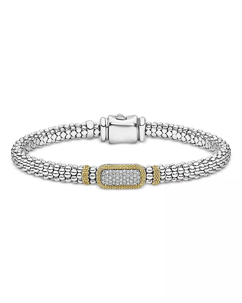 Lagos 18K Yellow Gold & Sterling Silver Caviar Lux Diamond Clip Rope Bracelet, 0.2 tcw