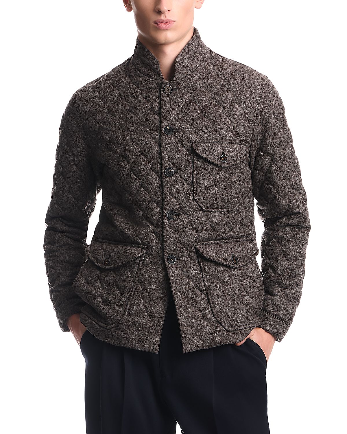 Emporio Armani Wool Stand Collar Quilted Blouson Jacket
