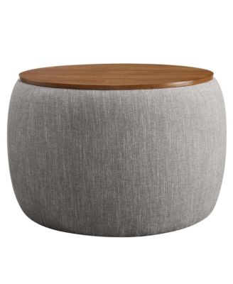  Perla Woven Heathered Fabric Upholstered Storage Ottoman