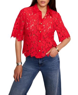  Women's Lace Short Sleeve Cropped Shirt