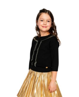 Girls' Lace Detail Crew Neck Ribbed Hem Knitted Sweater - Big Kid