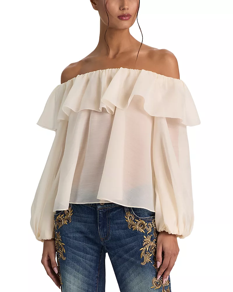 Alice and Olivia Alta Off-the-Shoulder Ruffled Top