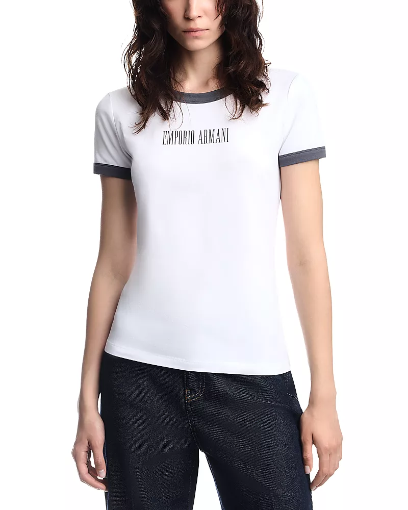 Emporio Armani Cotton Blend Logo Ringer Tee