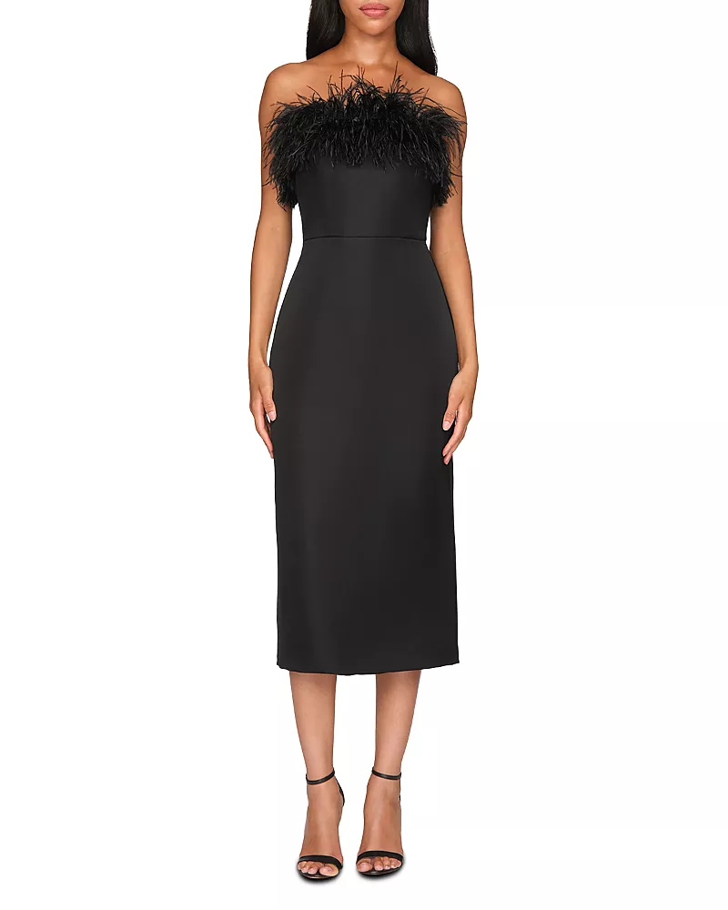 Theia Ginger Feather Trim Sheath Dress
