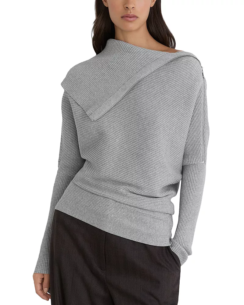 Reiss Leena Asymmetric Neck Ribbed Sweater