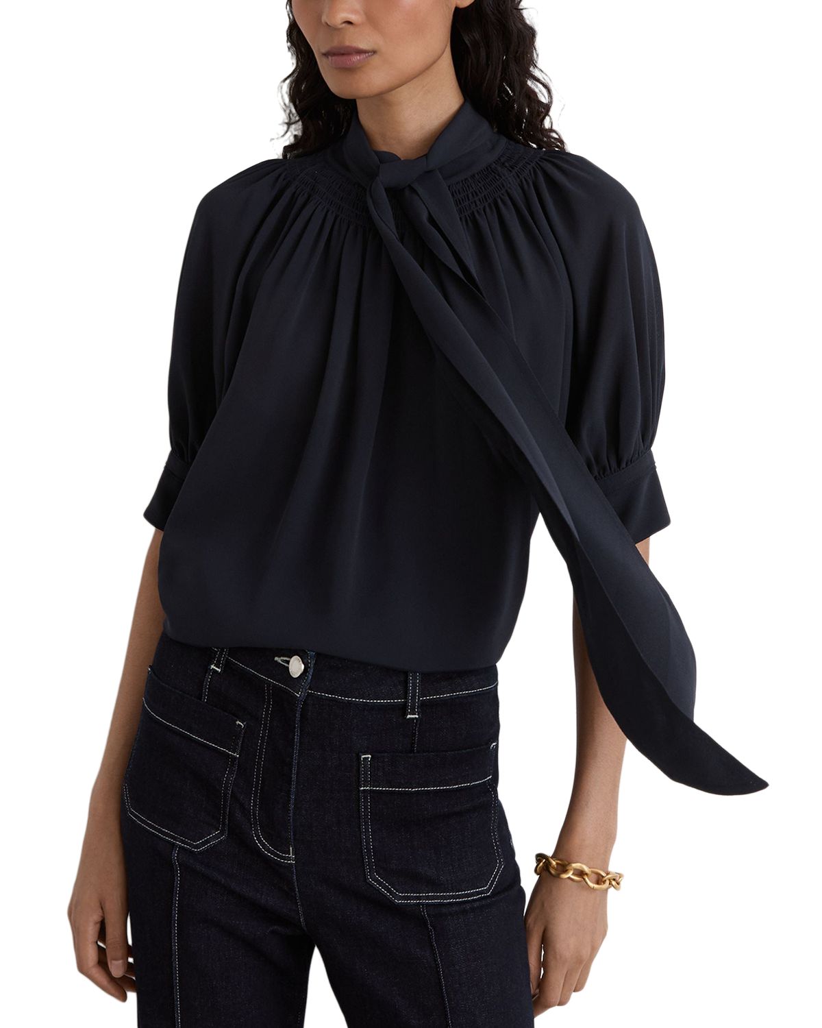 Lerina Tie Neck Short Sleeve Top - angle 1