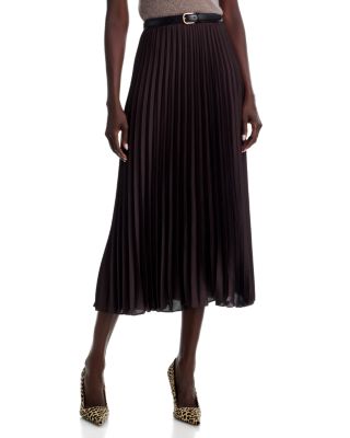 Satin Pliss&eacute; Pleated Midi Skirt