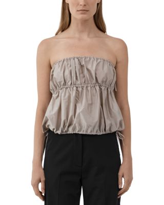Taffeta Strapless Drawstring Top