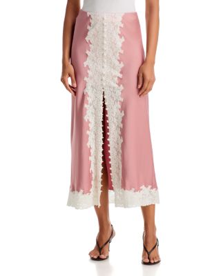 Tirelle Lace Trim Satin Midi Skirt
