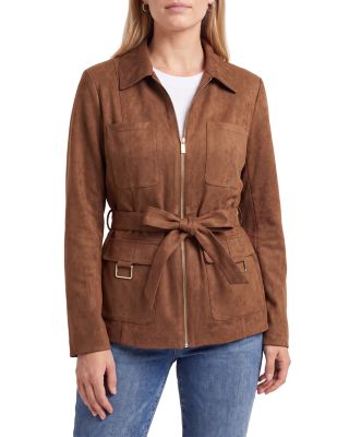 Faux Suede Belted Utility Jacket