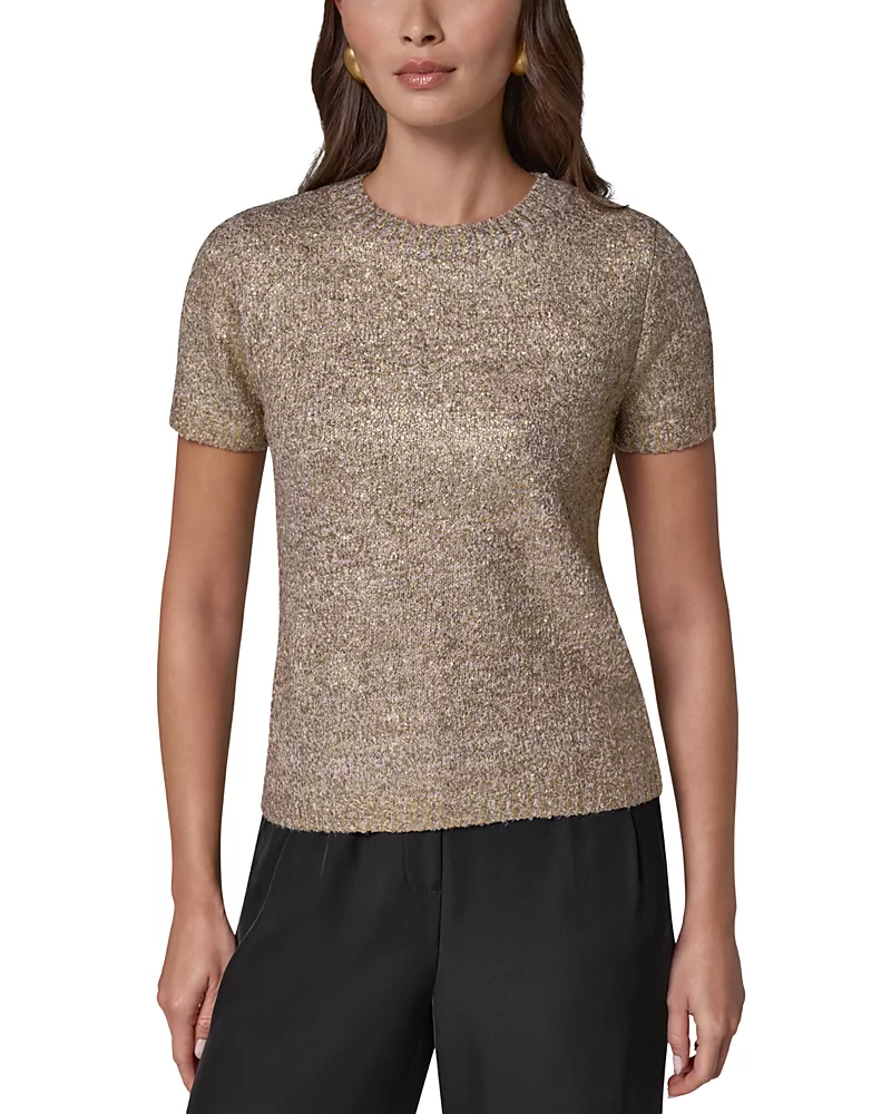 Donna Karan New York Foil Boucle Short Sleeve Sweater