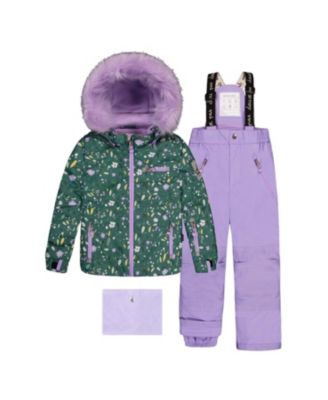  Girls' Mini Flower Play Jacket & Reinforced Pants Two Piece Snowsuit - Big Kid