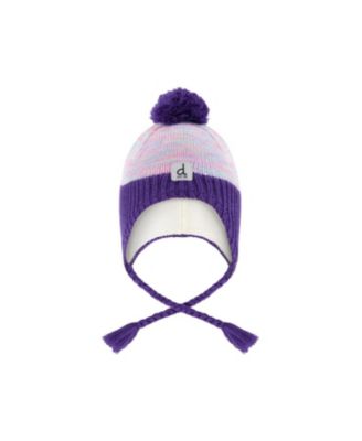  Girls' Peruvian Striped Fleece-Lined Earflap Knit Hat with Pompom - Little Kid, Big Kid