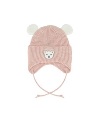 Girls' Teddy Bear Ear Flap Fleece Lined Winter Knit Hat - Little Kid