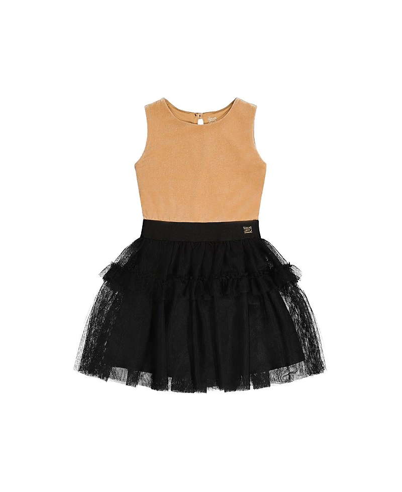 Deux par Deux Girls' Bi-Material Sleeveless Tiered Mesh Ruffle Dress - Big Kid