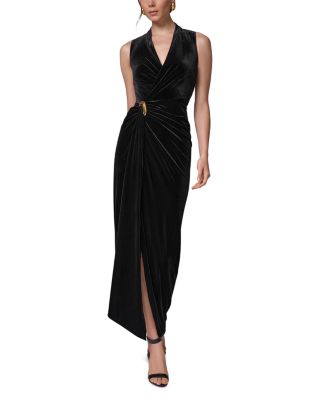 Sleeveless Velvet Faux Wrap Maxi Dress