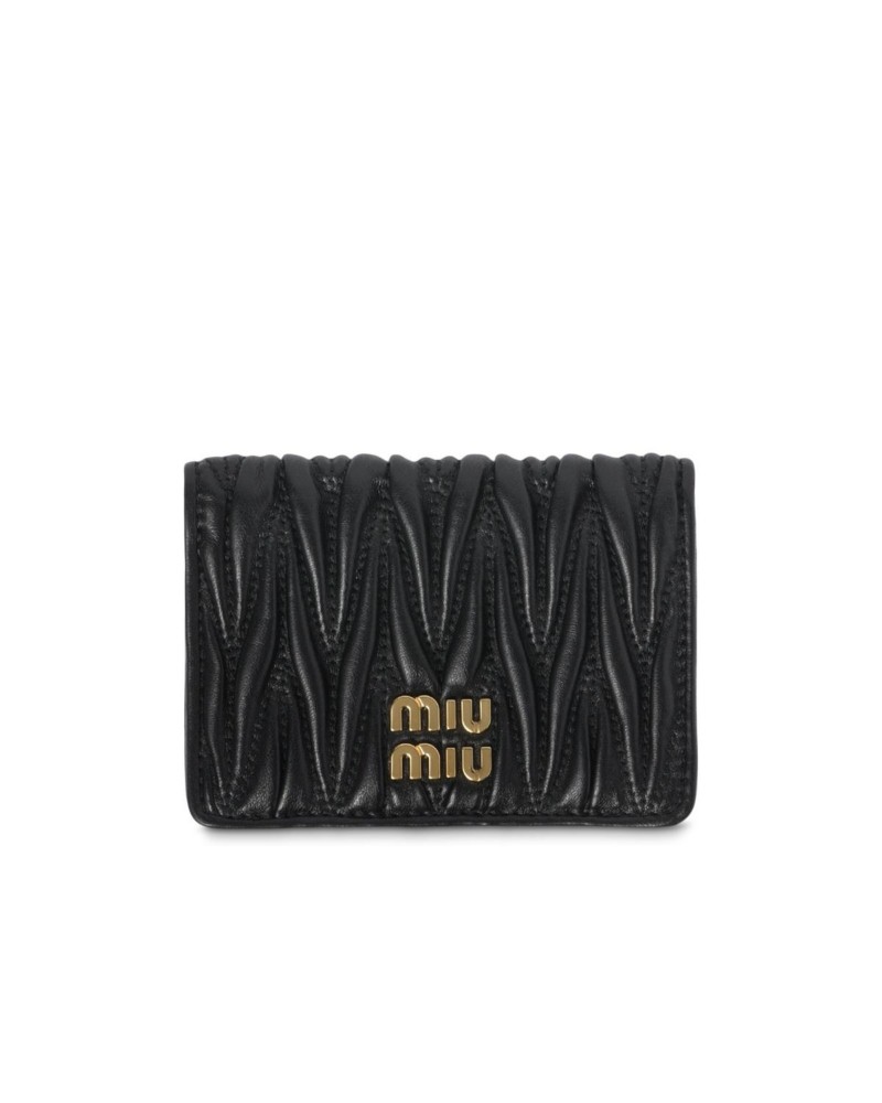 Miu Miu Matelasse Nappa Leather Snap Card Holder in Black
