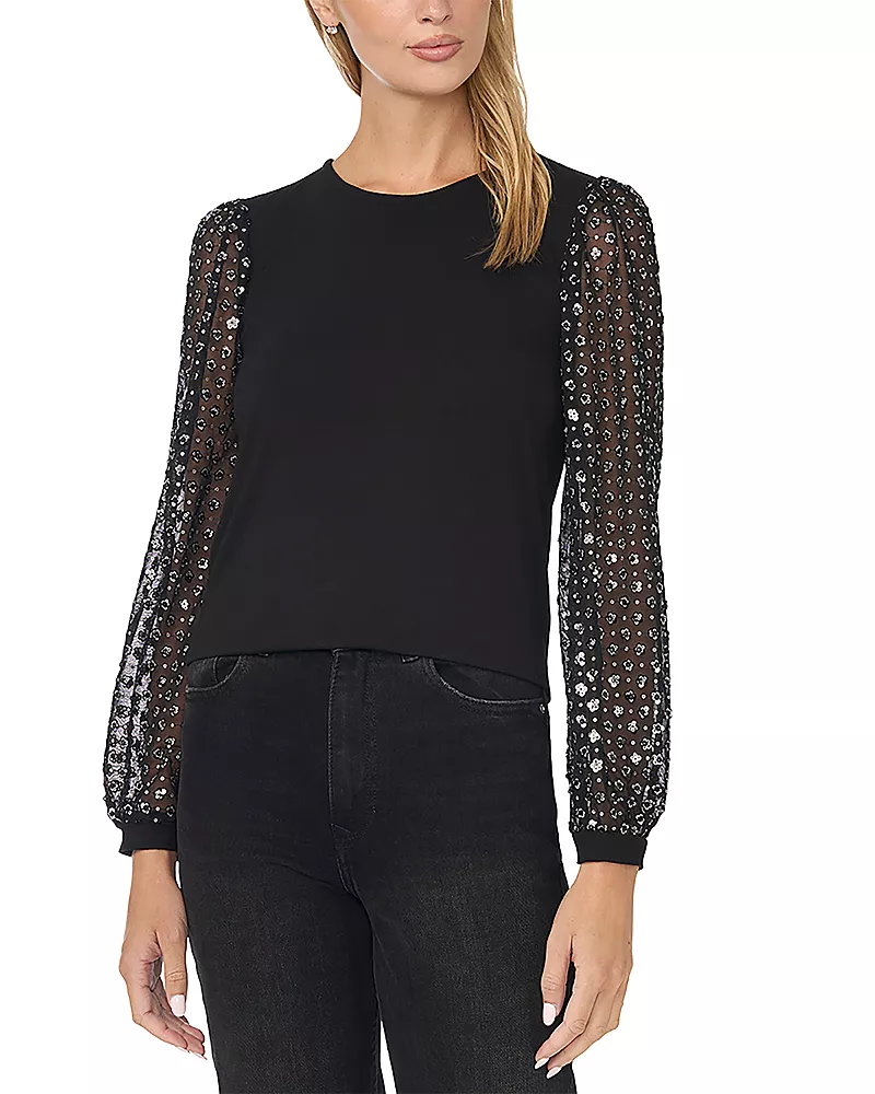 CeCe Crewneck Contrast Sleeve Top