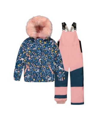  Girls' Discover Unicorn Fleece Hood Jacket & Suspender Pants Two Piece Snowsuit - Little Kid, Big Kid