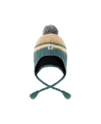  Boys' Winter Chevron Jacquard Earflap Peruvian Knit Hat with Pompom - Little Kid, Big Kid