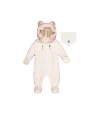 Unisex Bear Paw One Piece Footie Fleece Neckwarmer Snowsuit - Baby
