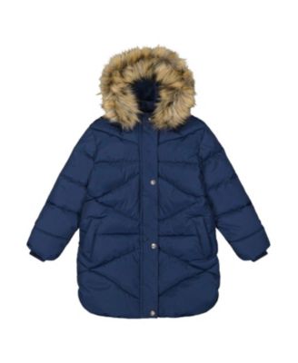 Girls' Long Fleece Lined Diamond Quilted Winter Puffer Coat - Little Kid, Big Kid