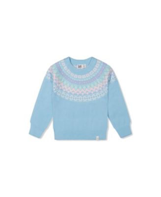 Girls' Nordic Jacquard Raglan Sleeve Ribbed Cuff Sweater - Little Kid, Big Kid