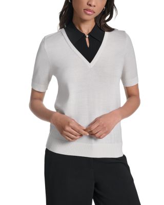 Contrast Collar Short Sleeve Sweater